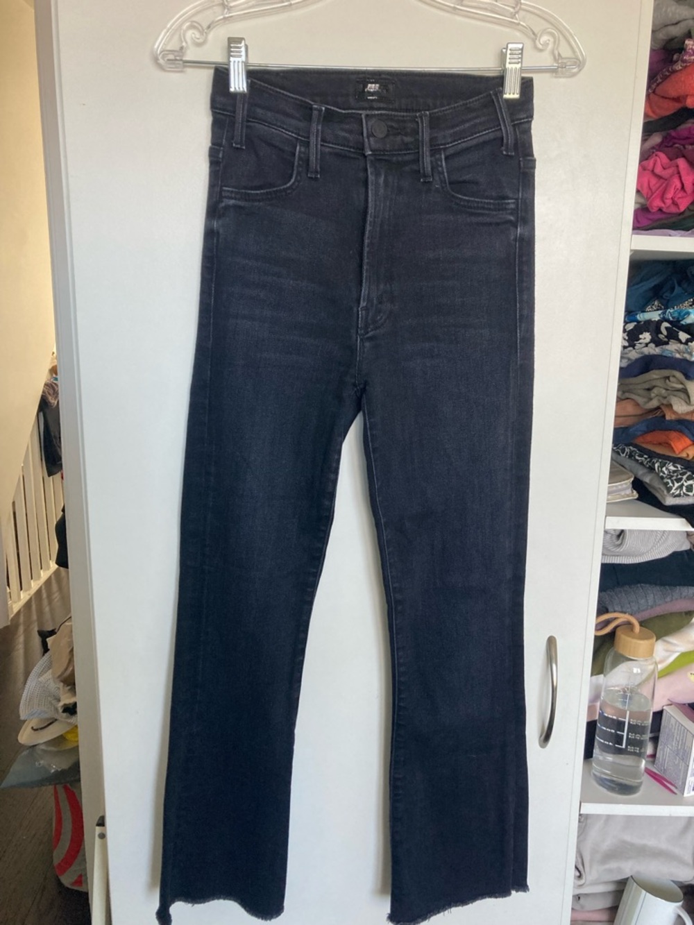 Mother The Hustler Ankle Fray High-Rise Black Flare Jeans size 25